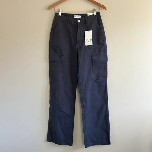 Zara high waisted wide leg cargo pants grey size 2 NEW - Picture 2 of 10